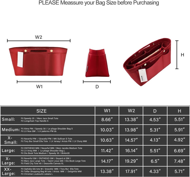 ZTUJO Purse Organizer Insert For Handbags, Silky Bag Organizer With 2 Zippers For Speedy Neverful Tote and More (Red, Medium) - Image 4